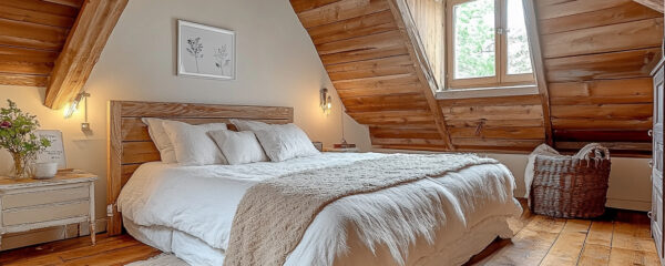 Sous les combles d'une maison cette chambre magnifique respire le bien-être